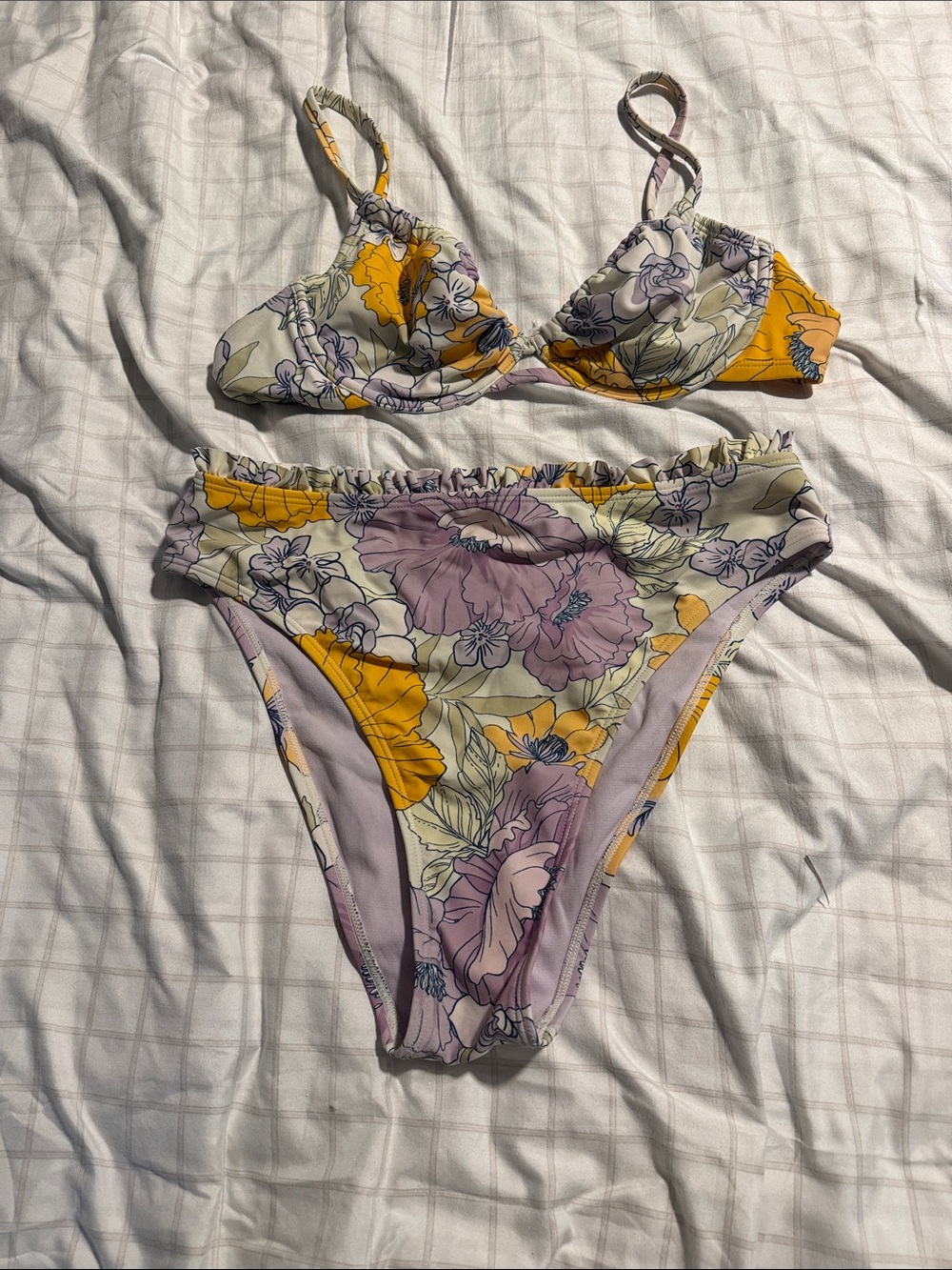 Floral Underwire Bikini Set in Lavender & Yellow - Women Intimates & Sleepwear